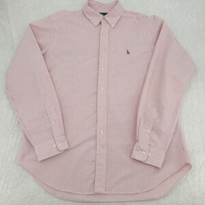 Ralph Lauren Mens Button Down Shirt 16.5 36/37 Red White Striped Classic Preppy